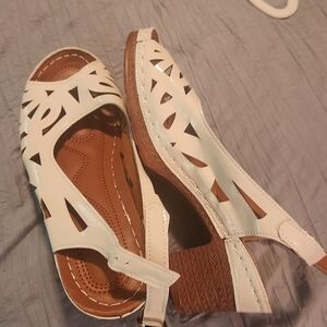 SHEIN White and Brown Cutout Sandals